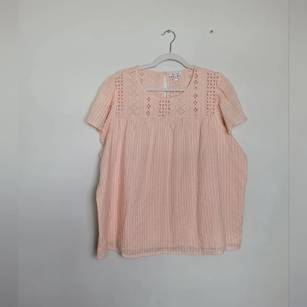 Ella Moss Pink Blouse Top Plus Size XXL Lace Cottagecore Flounce Romantic Girly - Picture 5 of 12